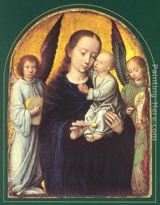 Mary and Child with two Angels Making Music painting - Gerard David Mary and Child with two Angels Making Music art painting